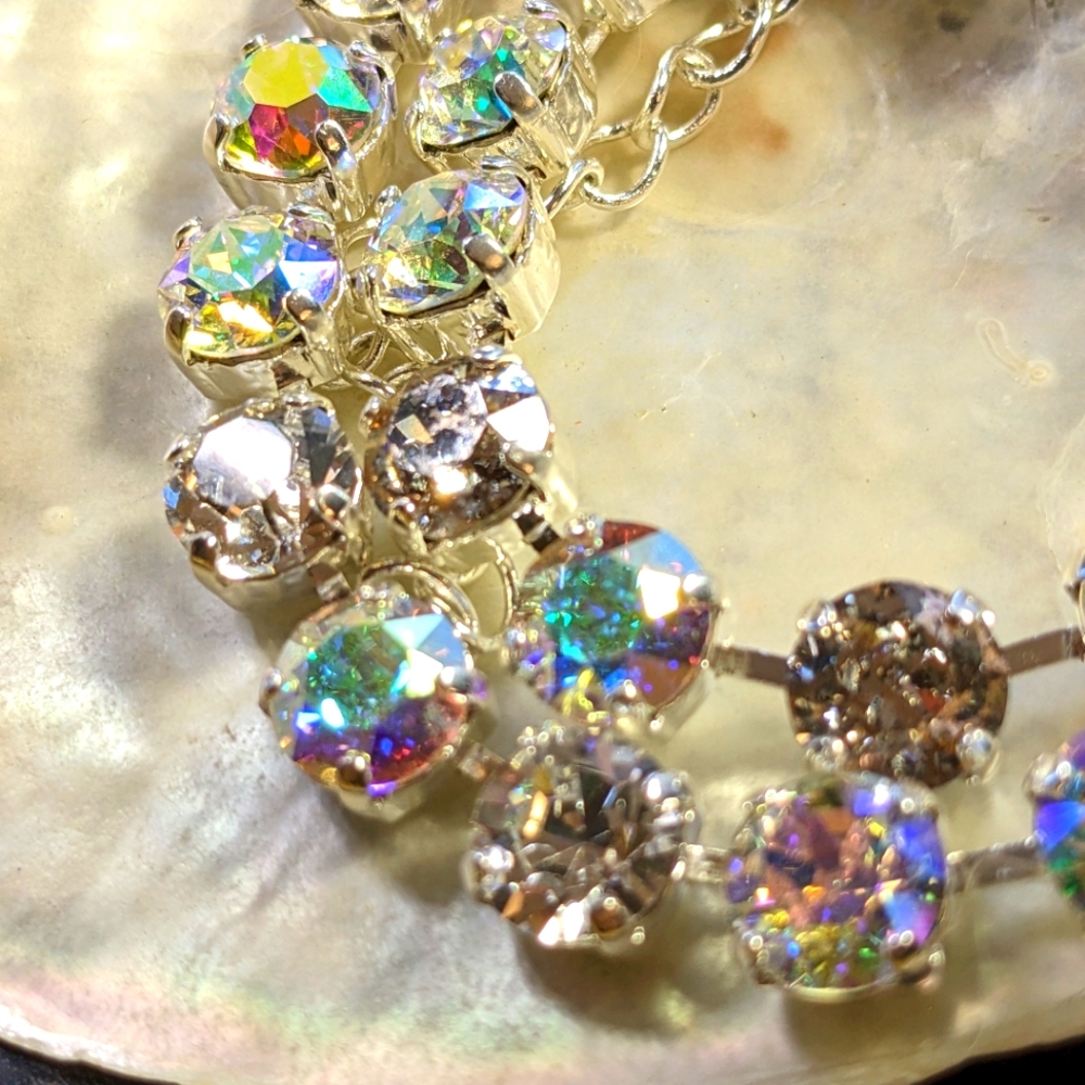 Luminous AB and Crystal Necklace & Earrings Sterling Silver Plated - Picture 7 of 9